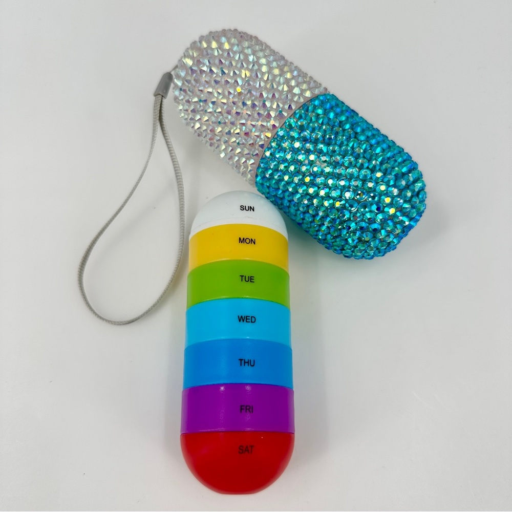 Rhinestone Bling Pill Case Daily Organizer 7 Day Weekly Travel Vitamin Medicine